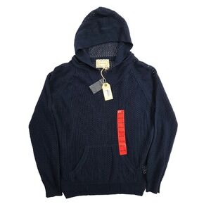 Shirt 469 Women's‎ Medium Crochet Cover Kangaroo Pocket Hoodie Blue Linen Blend